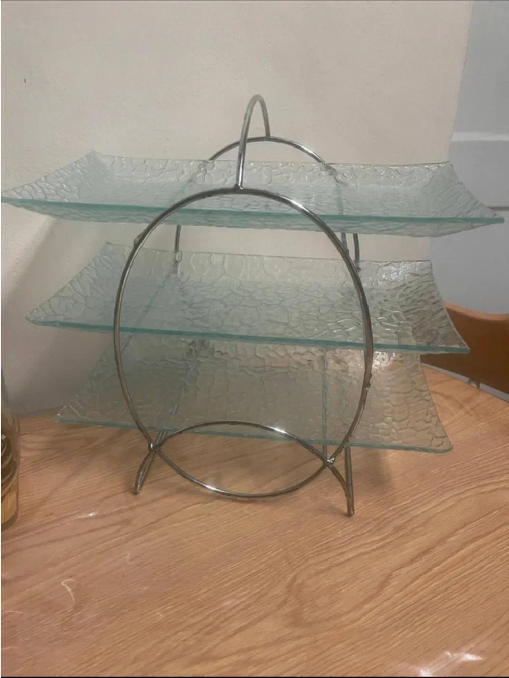 Three-Tier Glass Server Stand - Clear Glass with Chrome Frame